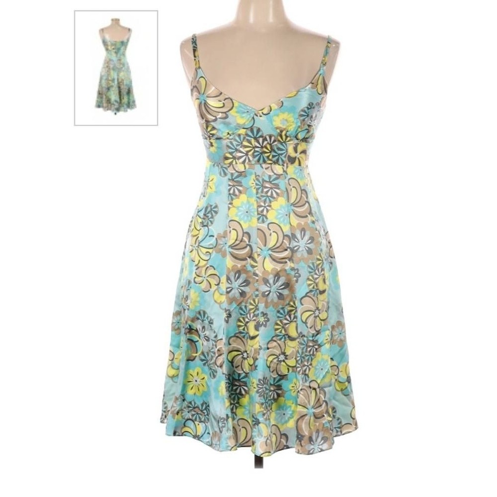 Laundry By Shelli Segal Blue and Yellow Floral Empire Waist Dress